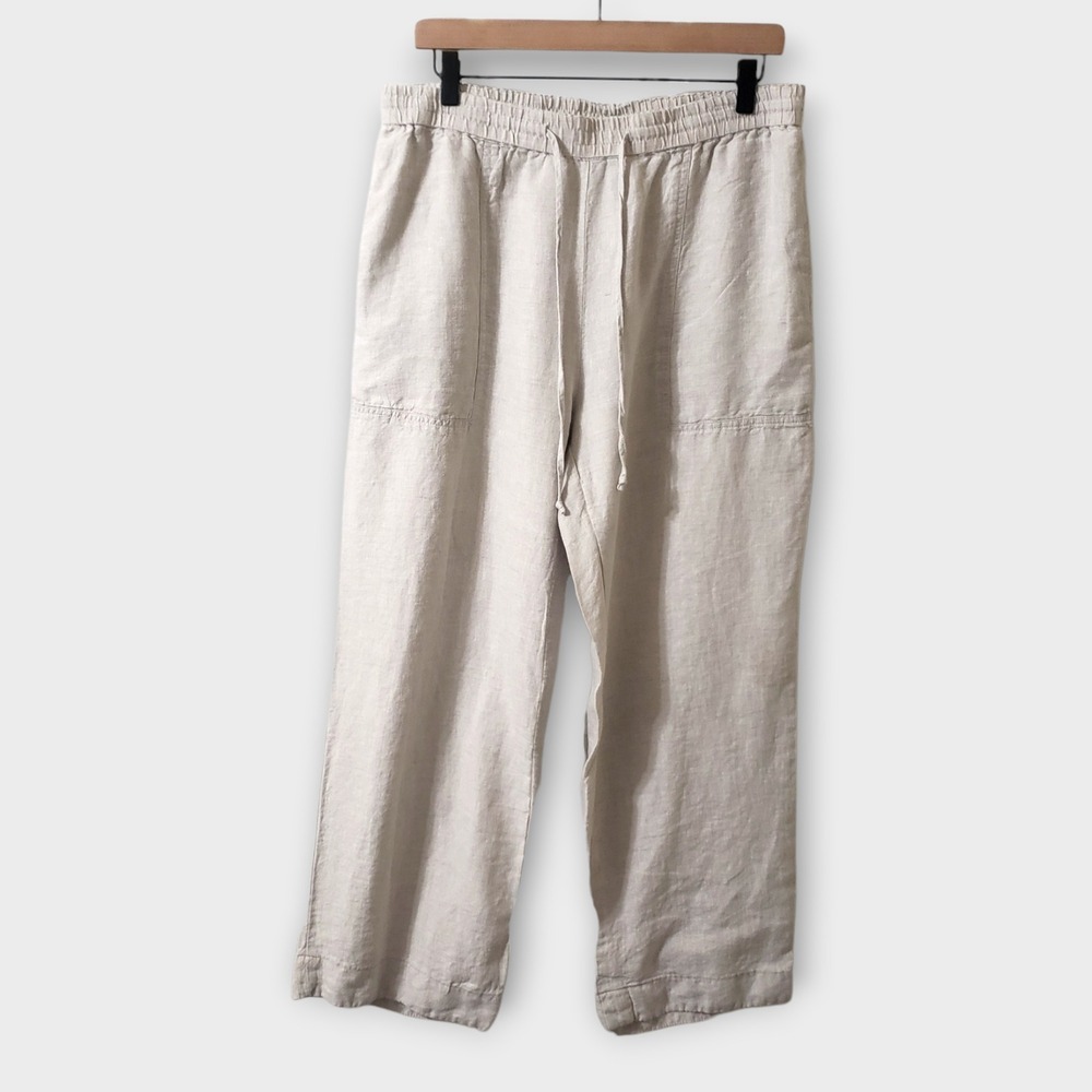 Magaschoni Womens Beige 100% Linen Wide Leg Elastic Waist Pants Large *FLAW*